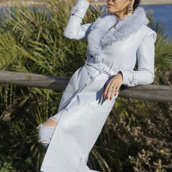 Faux leather trench with faux fur collar - Picture 1 of 7